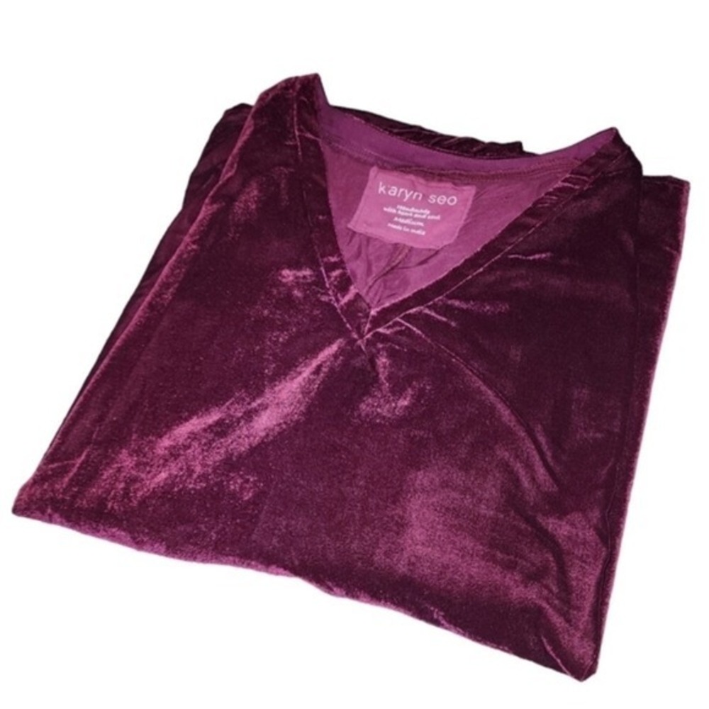 Karyn Seo Velvet V-Neck Tunic Women Long Sleeve Relaxed Burgundy Medium - Picture 3 of 9